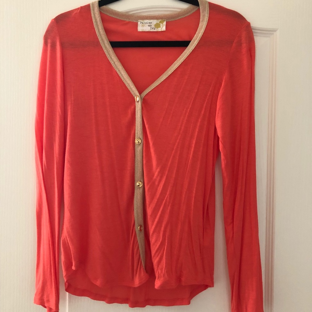 Coral/Gold light weight cardigan